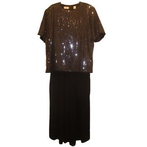 Elisabeth for Liz Claiborne Navy Sequined Blouse & Long Skirt Size 20